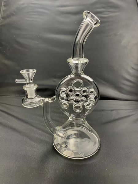 Accesorios para fumar Colector de cenizas Bubbler Hookahs Bong de vidrio azul claro Plataforma petrolera Conector interno de 14 mm Bola de burbuja adicional personalizada Dar dos obsequios como obsequio