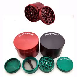 Accessoires pour fumeurs Coloré en gros 40mm 63mm 4couche plat haut SharpStone broyeurs de tabac marque Sharp pierre métal alliage de zinc broyeur d'herbes sèches