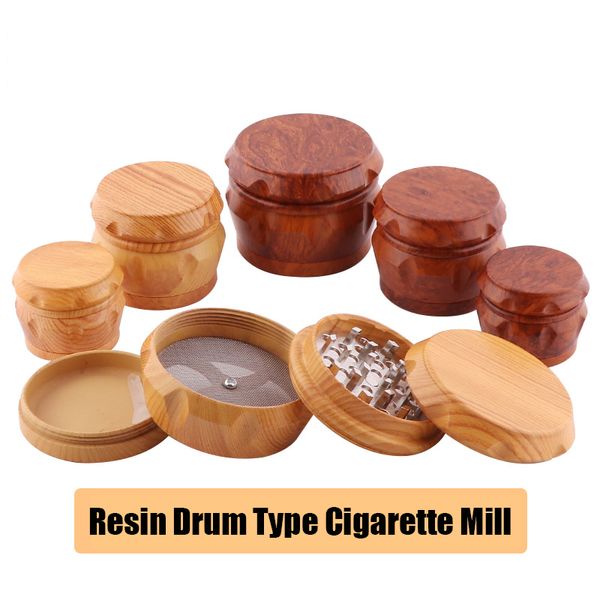 Accesorios para fumar Tipo de tambor Molinillo de cigarrillos de resina grande, mediano y pequeño Especias 63MM / 40mm Plástico de cuatro capas