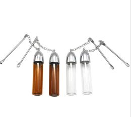 Accesorios para fumar Botella de vidrio Plata Claro Marrón Vidrio Tabaco Pastillero Botella Vial con cuchara de metal Especias Bala Cohete Tabaco Snorter 0905