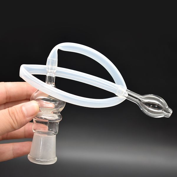 Accesorios para fumar Adaptador de látigo de vapor de vidrio Adaptadores de codo de vidrio de vaporizador femenino de 18,8 mm para pipa de agua Bongs con pantalla y manguera