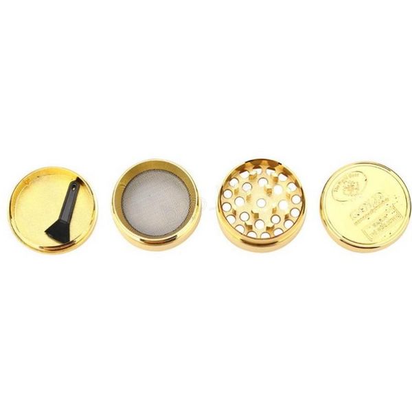 Accesorios para fumar Molinillo de metal TRITURADOR DE CROMO con 4 capas de moneda de oro Patrón 40 mm Molinillos de humo manuales Tienda de humo Bong E0324