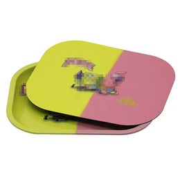 Rokersaccessoires Metalen Rolling Tray met Magnetisch Deksel 18x14cm Cartoon Tabak Tin Plate W/ Cover voor Droge Kruid Bediening Roll Trays