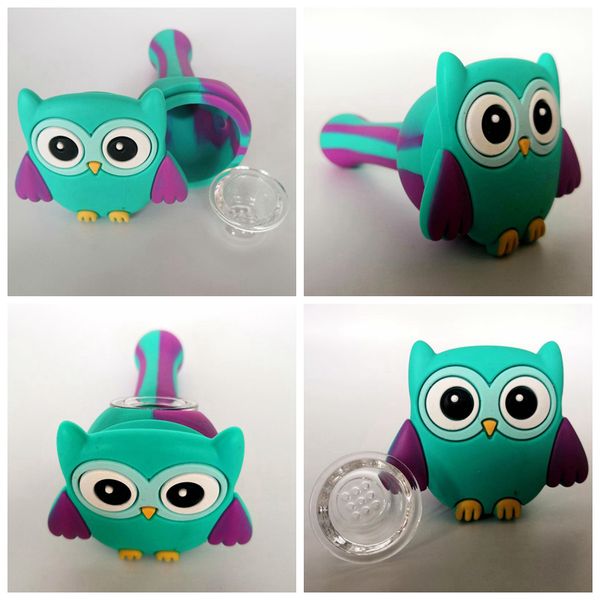 Accessoires pour fumer Mini petit hibou en silicone Pipes à fumer Huile Ongles Main Brûlant Pour Huile Dab Rigs Tube Tabac Herbe Sèche AC114