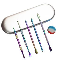 Roken Accessoires Rainbow Silver Wax Dab Tool Kit Aluminium Box Verpakking 5 soorten RVS Dabber Tools Voor Wax Droge Kruiden Vaporizer Tabak Banger Nails