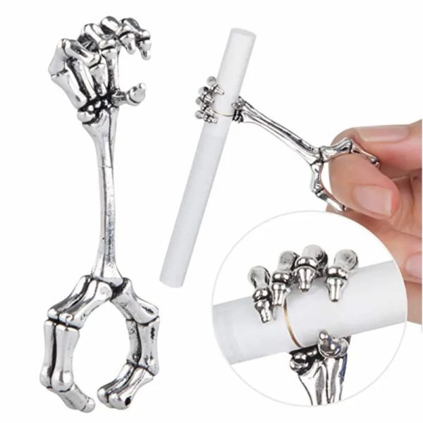 Accesorios para fumar Tienda de humo Tubos de metal Bong Anillos de soporte Clip grueso Patrón de esqueleto Anillo de articulación Tubo de dedo Bong LL