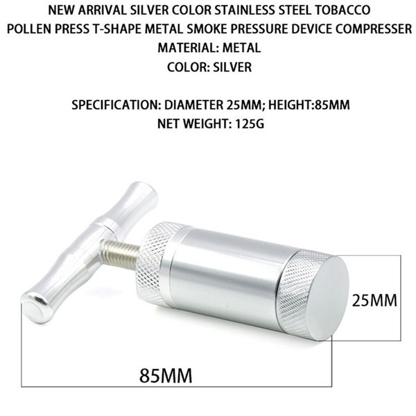 Accessoires pour fumeurs T-Bar Presse à pollen Compresseur Herbe sèche en aluminium Broyeur à épices Snuff Presser Set Broyeur à main