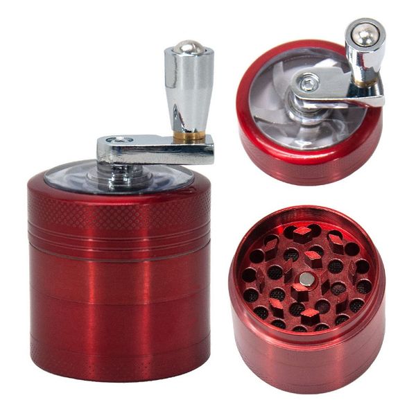 Accessoires pour fumeurs Broyeur à tabac 40mm 4 couches en alliage de zinc Broyeurs à manivelle en métal Muller Pepper