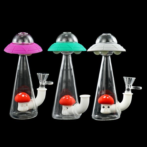 Accessoires pour fumer Tuyau en silicone UFO Tuyaux de bangs d'eau en verre de narguilé coloré