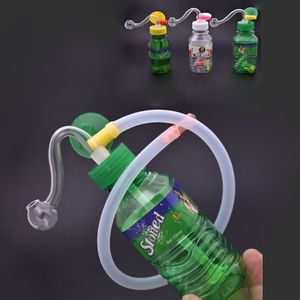 Accessoires pour fumeurs En gros mini bouteille de boisson en forme de bouteille d'eau en plastique dab rig bong tuyau avec bol de 10 mm et tuyau en silicone