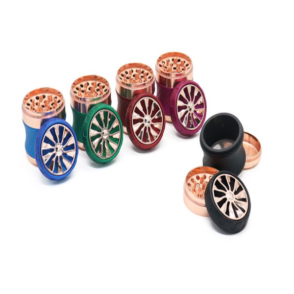 Accessoires pour fumeurs Vente en gros Fumer Moulin à vent Couverture Style Mental Grinder 63mm Diamètre 4 Couche Verre Brûleur À Huile Tuyaux Portable Grinders GR398