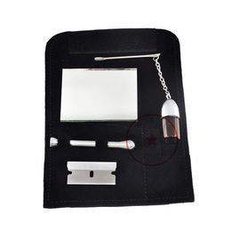 Fumer Noir Cuir Tabac Poche Sac Kit Snuff Snorter Sniffer Snuffer Distributeur Cas Verre Stockage Cuillère Bouteille Portable Miroir Poche Porte-Cigarette DHL