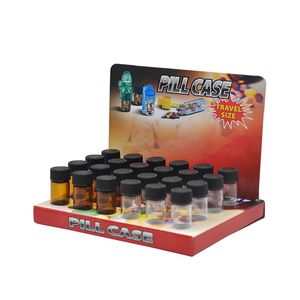 Smoking Bullet Rocket Plastic Snuff Snorter Botella de vidrio Caja de pastillas 27 y 42 MM Alto 24 piezas por caja de exhibición Mezcla CLear y Brown Wholesale