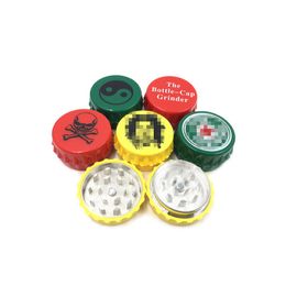 Rokende kleurrijke 43mm fles cap plastic zinklegering droge kruid tabak malen kruid miller molen crusher slijpen gehakte hand muller hoge kwaliteit DHL gratis