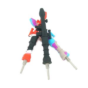 Fumer Coloré Filtre En Forme De Pistolet En Silicone Avec Pointe En Titane Clous De Paille Portable Verre Narguilé Shisha Bong Huile Rigs Perruque Wag Titulaire Conception Innovante DHL Gratuit