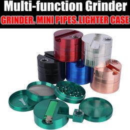 Fumer Coloré En Alliage De Zinc Multifonctionnel Herbe Sèche Tabac Grind Spice Miller Grinder Filtre En Verre Amovible Bol Handpipes Portable Briquet Stash Case DHL