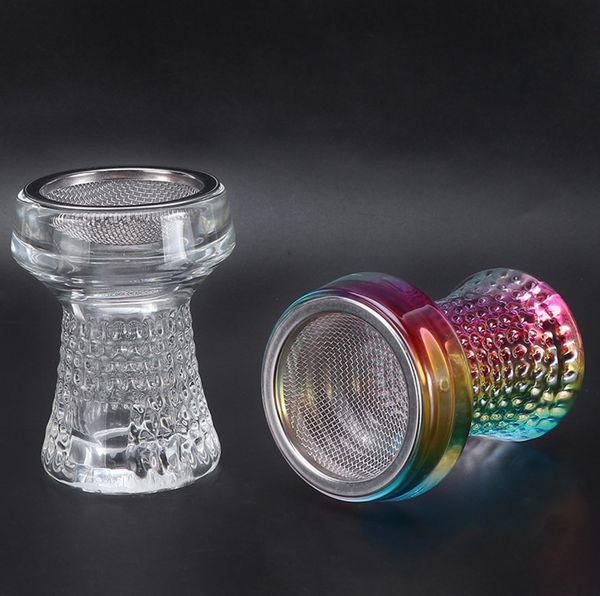 Cabeza de tabaco de vidrio para fumar Crystal Phunnel Shape SHISHA SIEVE con malla de hierro Accesorios para cachimba