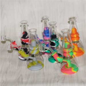 Roken Hookahs Glas Water Pijpen Bong Unieke Tobacco Kits DAB RUG SILICONE BONDEN MET 4 MM 14MM Mannelijke Quartz Banger