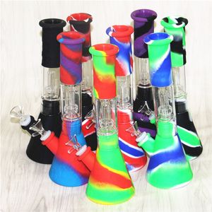 Narguilés Perc Silicone Bong Conduites D'eau 14mm Joint 10 Couleurs Choisissez Percolateurs Dab Rigs Récupération De Verre Adaptateur Récupérateurs De Cendres