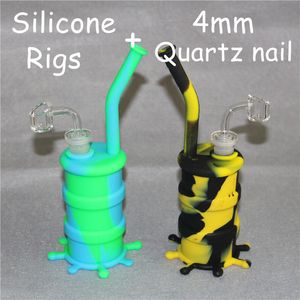 Fumer des narguilés Bongs en silicone avec tuyau d'eau en silicone à tige en verre dab rigs joint de 14 mm tout clair 4 mm d'épaisseur clous de quartz mâles de 14 mm