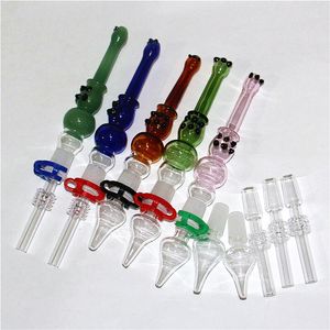 Hookahs 14mm Nectar Pipe Dab Straw Oil Rigs Mini Glass Pipes con clavo de acero inoxidable punta de cuarzo adaptador de tazón de vidrio