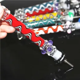 fumer mini kit de nectar embouts de quartz de paille conduites d'eau en verre bong pipe quarts de titane Dab Oil Rigs narguilés outils de dabber