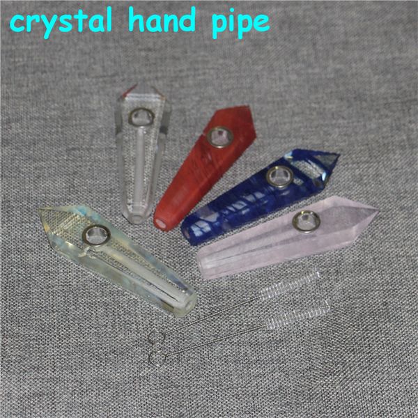 Fumar pipa de piedra de cristal natural para fumar tabaco Cuarzo curativo Tubos de mano Agujero de carburador Piedra preciosa bong herramienta colector de cenizas de vidrio