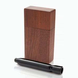 Fumer Naturel En Bois Cigarette Pirogue Cas Portable Sec Herbe Tabac Conteneur De Stockage Verre Filtre Catcher Taster Bat One Hitter Pipes Stash Box DHL