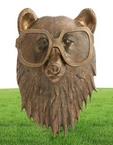 Rookpijp gebronsde beeldjes Aluminium Staute Dier met bril Hangen Wandbevestiging Bear Louie Little Mouse Frankie Stag Home DE8987931