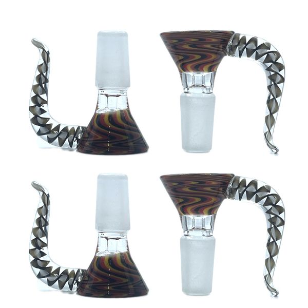 Pipe à fumer Dabber Outil 14mm Mâle Bande Colorée Bol En Verre Avec Grande Poignée Style Corne De Boeuf Dab Rig Verre Bong Bols