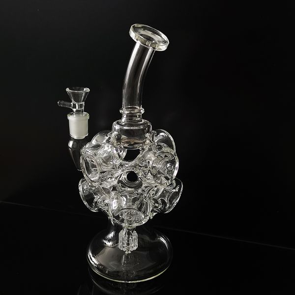 Pipe à fumer Huit cercles Clear Recycler Bong Dab Rig Percolater Bongs avec bol à tabac mâle de 14 mm 9,4 pouces Épaisseur transparente lourde Pyrex Narguilé Conduites d'eau