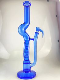 Pipe à fumer en verre à col courbé bang suisse 16 pouces 18 mm accents de joint colorés avec du bleu cobalt