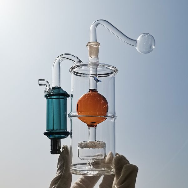 Brûleur à mazout Pipe à fumer Bubbler Conduites d'eau Ensemble de narguilé Bong en verre Lumières LED Changer Dab Rig Bongs Percolateur en verre Shisha 10mm Bol à tabac Tuyau en silicone Vente en gros