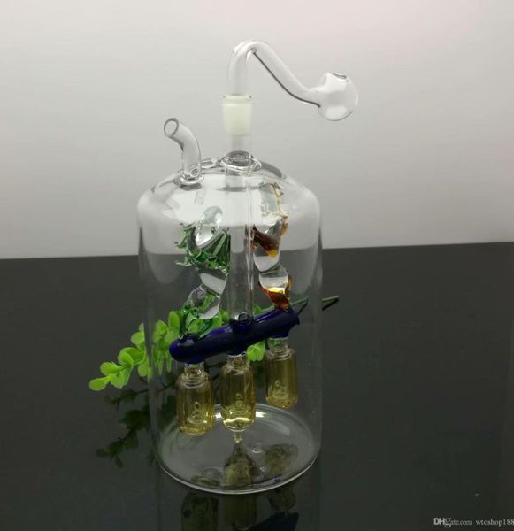 Pipa para fumar Mini cachimba bongs de vidrio Forma de metal colorido Súper grandes Caballos dobles hacia arriba y tres pilares hacia abajo Filtro silencioso Botella de humo de agua de vidrio