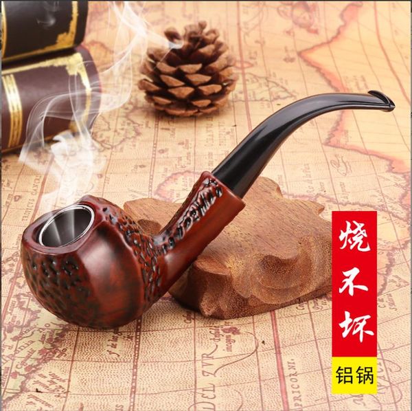 Pipe à fumer en résine sculptée, tuyau en bois collé, lavable, filtrée, incurvée, portable, marteau, pour hommes