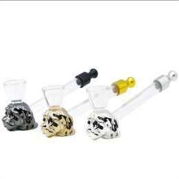 Smoking Pipes 11CM Creative Straight Metal Dog Animal Pipe en verre transparent