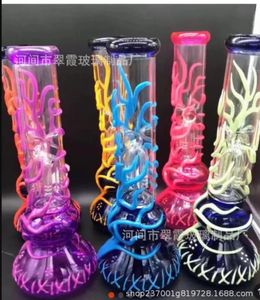 Rookpijpen Tall Glow In The Dark Lichtgevende Glazen Bong Beaker Dab Rig Waterpijp 25mm Bowl Hand Painted Flowers Drop Delive Dhibl