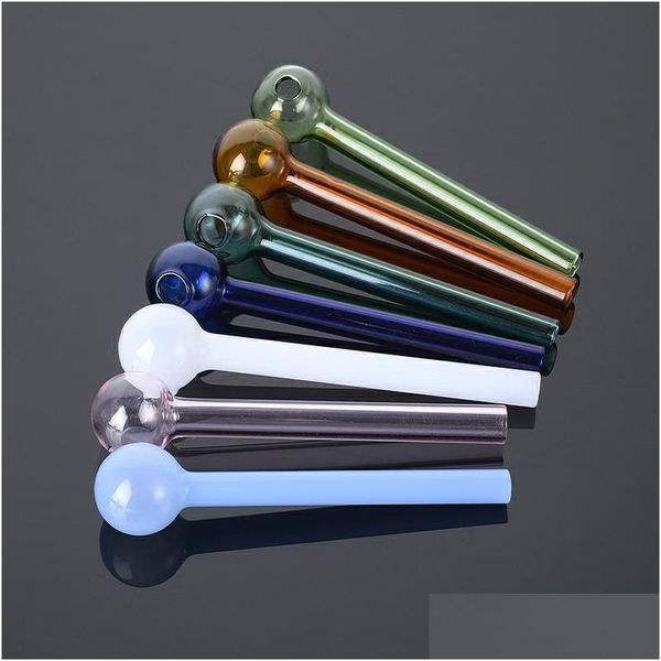 Pipes à fumer 4 pouces SKL cool Pyrex verre brûleur à mazout tuyau droit tube tabac mini cuillère main colorf sw37 drop livraison maison jardin DHB0M