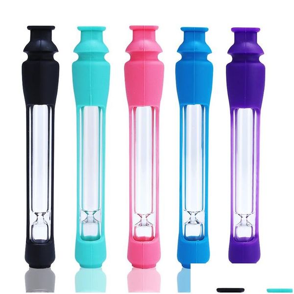 Pipas para fumar 5 colores Sile Glass Pipe Creative Portable Filter Cigarette Holder Accesorios para el hogar Suministros de regalo exquisito Drop Dh9Pb