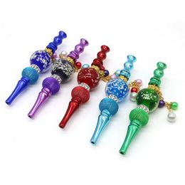 Pipes pour Fumer 5 Couleurs Fumée Glow In Dark Perles Suspendues Titulaire Émoussé Cristal Incrusté Portable Métal Filtre Détachable Cigarette Holde Dhryh