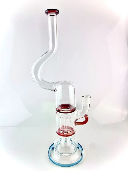 Pipes à fumer rouge américain avec pilier atomique stardust bong 18 pouces 18mm joint cou courbé 6 bras de haute qualité avec bol en corne