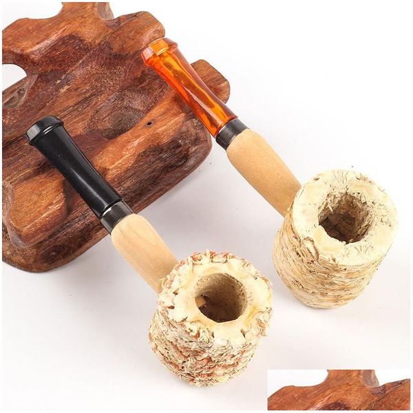 Pipas para fumar Mazorca de maíz Pipa para fumar Mini Desechable Natural Mazorca de maíz Hierba Tabaco Martillo Cuchara Filtro de cigarrillo Tubos Herramientas 85 mm de longitud DHZ6C