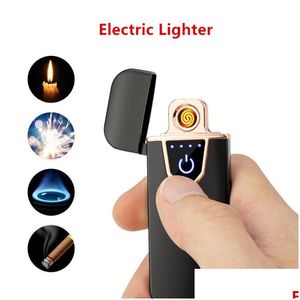 Rookbuizen elektrische winddichte aanstekers led SN Touch Sensor lichtere USB oplaadbare mannen cadeau drop levering home tuin huishouden DHPFA