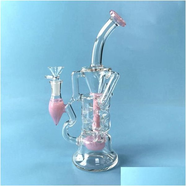 Tuyaux fumeurs Fab Oeuf Boscillations à double recycleur Bong Turbine Percolateur Heary Glass Bongs Purple Rose Green Huile DAB Rigs 14 mm Fe Dhsmt