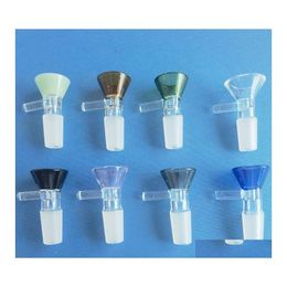 Pipes À Fumer Bol En Verre Pièce 14Mm Joint Mâle Narguilé Colorf Poignée Entonnoir À Ongles Bols Épais Pour L'eau Bong Dab Plates-formes Pétrolières Drop Deliver Dhnvh