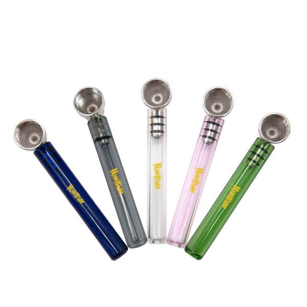 Pipas para fumar Pipa de humo de vidrio con mango transparente 9M Tazón de metal Mini estilo Cuchara de mano Tabaco Dab Accesorios para herramientas Entrega de gotas Inicio G Otwux