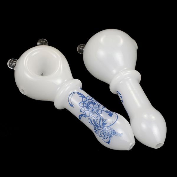 Pipas para fumar Cuchara de vidrio Pipa de mano Accesorios para fumar Estilo blanco Bubbler Bong Tabaco recto