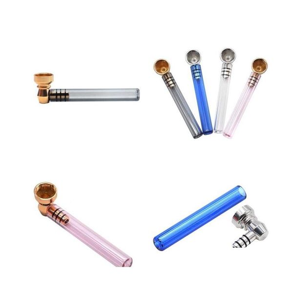 Pipes Pour Fumer Verre Droite Clair Mini Tuyau En Métal Mti Couleur Épais Tube De Cigarette Accessoires Amovible Portable 4Gl G2 Drop Deliver Dhhmf