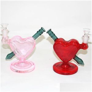 Pipas para fumar Vidrio Agua Forma de corazón Pipa de humo Bong Plataformas petroleras Hookah Dab Rig Hierba seca Vap Bongs Accesorios Entrega de la gota Home Gard Dhe4I