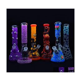 Pipes à fumer brillent dans le bécher sombre Bong 11 pouces 5mm conception conduite d'eau en verre peinture à la main fraîche Dab plate-forme huile goutte livraison maison Gar Dhs8I